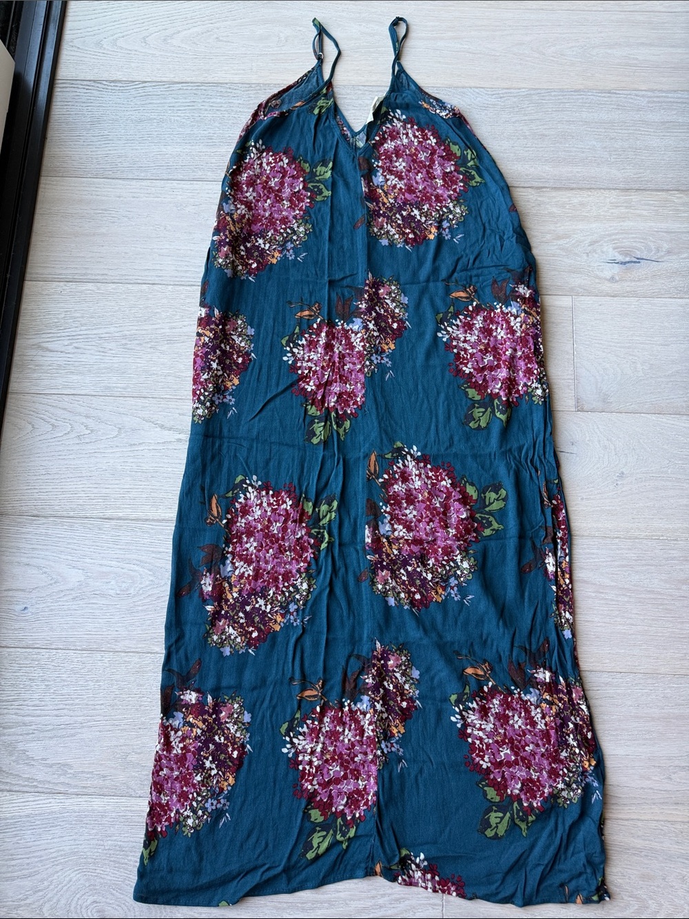 Lovestitch Teal Dress with Pink and Burgundy hydrangeas print size S/M